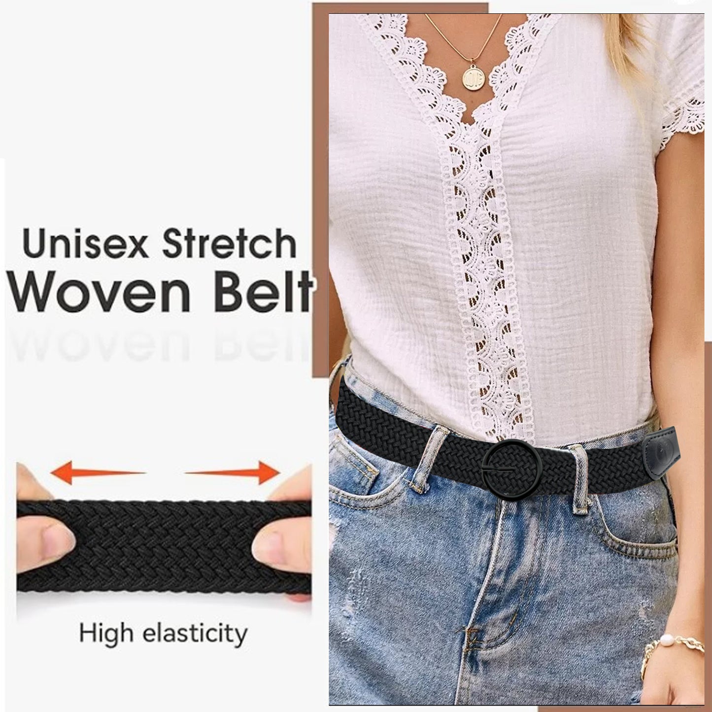 PINKTEE Women Elastic Braided Golf Belt Casual Woven Stretch Belts