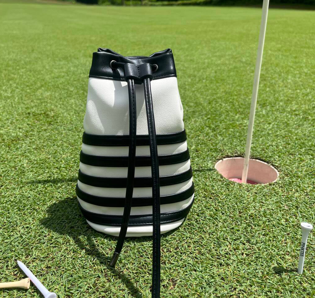 PINKTEE Golf Ball Sack "BIRDIE SACK" Valuables Golf Pouch Leather Bag Bucket Waist Design with Removable Magnetic Ball Marker